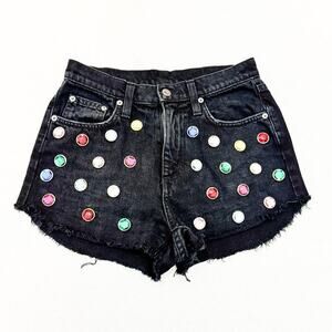 Carmar Studded Jewel Embellished Raw Hem Shorts Black Size 26